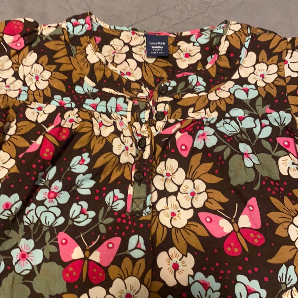 Girls Baby Gap butterfly blouse top sz 3 brown